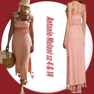 ANTONIO MELANI Pink Sheath Midi Dress Square Neck Resort Wear